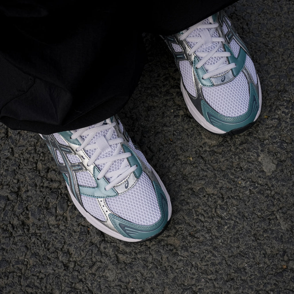 ASICS GEL-1130 'White Shark Skin' (1201A256-116) trainers – on-feet top view