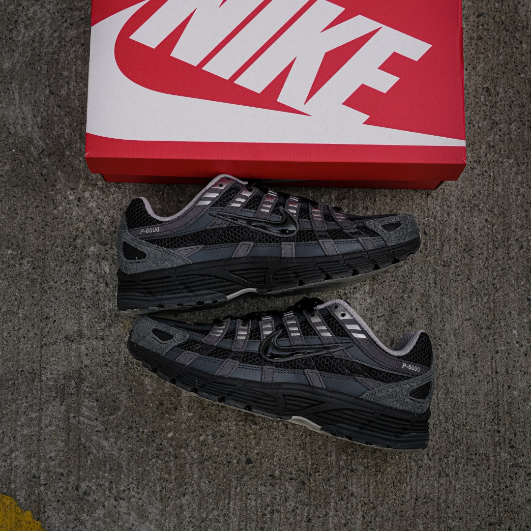 Nike P-6000 Suede Men's Shoes - Anthracite/Chrome/Metallic Silver/Black (HF0015-002) – on-feet side view